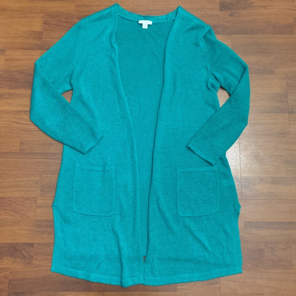 J. Jill Teal Open-Front Long Cardigan